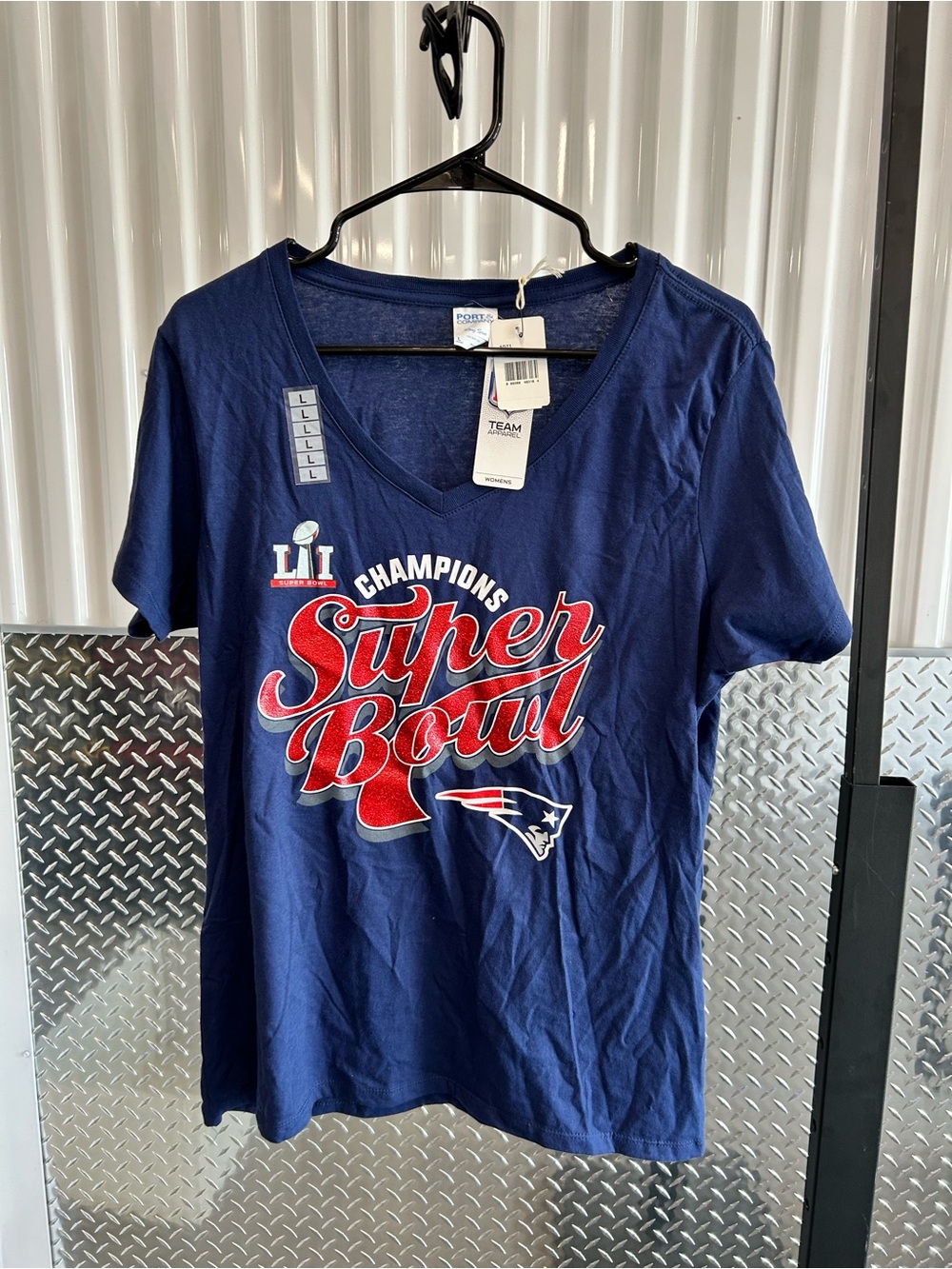 Port and Company Navy Super Bowl Champions V-Neck Tee with Red & White Graphics